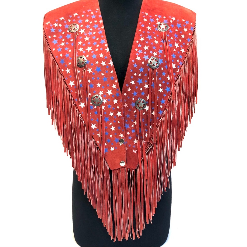 VIntage Suede Americana Festival Fringe USA Leather Shoulder Poncho